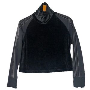 Adidas Women’s Velour Long Sleeve Mock Neck Pullover Sweater Top Charcoal Street